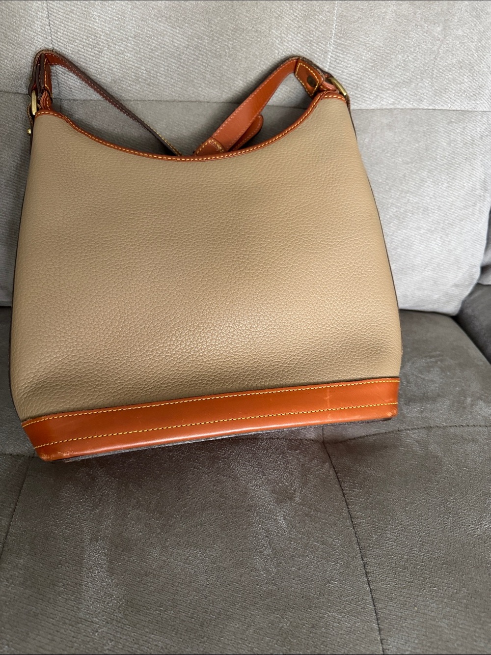 Dooney & Bourke Beige and Tan Pebbled Leather Shoulder Bag - Picture 7 of 8